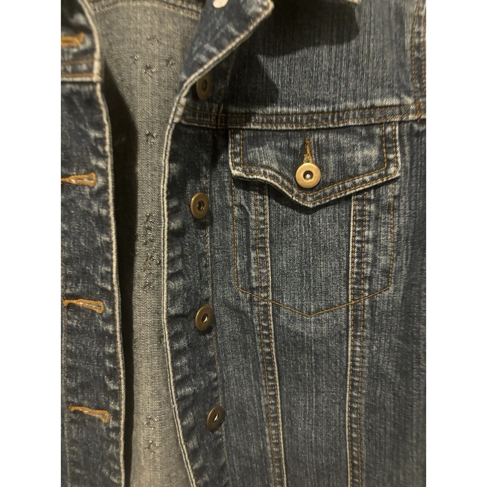 Willi Smith Denim Studded Jean Jacket Small Trucker Embroidered Gold Blue - Picture 11 of 15